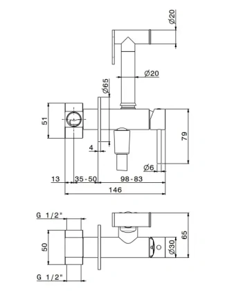 Смеситель с гигиеническим душем встроенного монтажа, хром