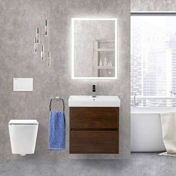 Тумба с раковиной подвесная BelBagno NEON 60 Rovere Scuro, раковина белая Тумба с раковиной подвесная BelBagno NEON 60 Rovere Scuro, раковина белая