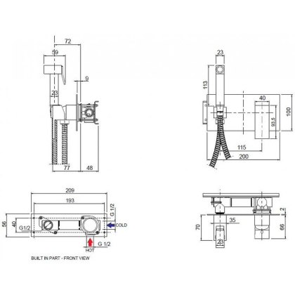 Встраиваемый однорычажный смеситель с гигиеническим душем Cezares UNIKA-DIF-03/24 Встраиваемый однорычажный смеситель с гигиеническим душем Cezares UNIKA-DIF-03/24
