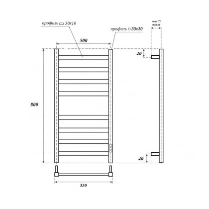 Полотенцесушитель электрический Point Меркурий PN83858B П8 500x800, диммер справа, черный Полотенцесушитель электрический Point Меркурий PN83858B П8 500x800, диммер справа, черный