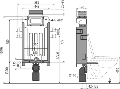 Скрытая система инсталляции для замуровывания в стену, управление сверху или спереди