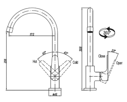 LACONICO-C-LL25-01 Смеситель для кухни, хром