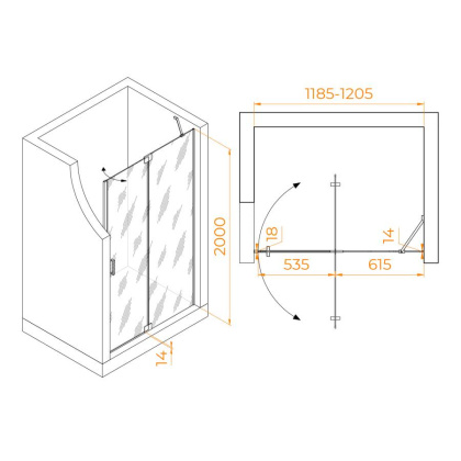 Душевая дверь 120*200 RGW HO-014-B Чёрный/Прозрачное/8 мм (EasyClean)