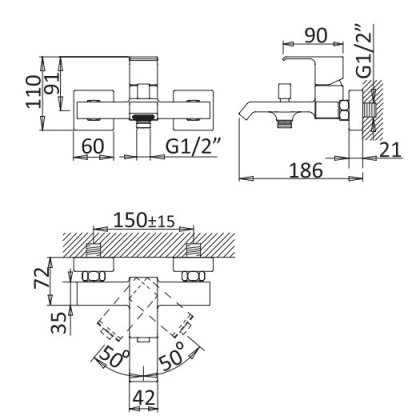 PORTA-VM-BIO Смеситель для ванны и душа однорычажный, в комплекте с ручным душем, шлангом и держателем, исполнение белый матовый