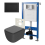 Сет: Система инсталляции Point Элемент для подвесного унитаза PN45120 + Клавиша смыва для инсталляции Point Ника, черная матовая, PN44081BM + Унитаз подвесной Point Меркурий безободковый, сид.дюропласт микролифт быстросъем, графит, PN41831GM