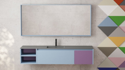 Подвесная тумба Domino 2000, шпон Tabu, для двух раковин, гладкий фасад