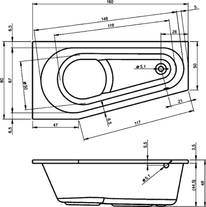 Акриловая ванна DELTA 160 R Акриловая ванна DELTA 160 R