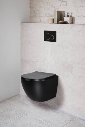 Унитаз подвесной Globo VT1-14SMB безободковый, цвет матовый черный, ультратонкое сиденье soft-close Унитаз подвесной Globo VT1-14SMB безободковый, цвет матовый черный, ультратонкое сиденье soft-close