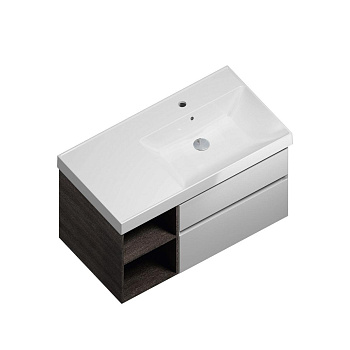 Тумба CUBO правая подвесная с ящиками 90, белая глянцевая-древесная CU.90rh\WHT