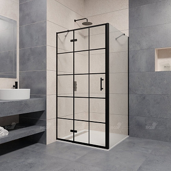 Душевой уголок 140*100*195 RGW PA-77-B "L" (PA-07B+Z-050-2B+держ) Прямоуг./Чёрный/Прозрачное(Принт)/