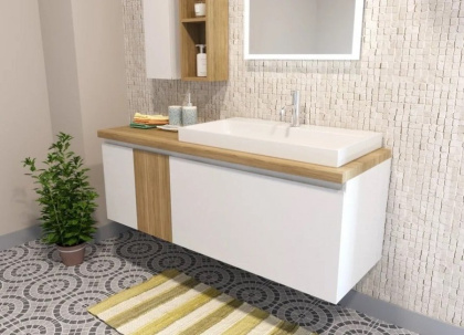 Тумба подвесная под умывальник Malibu 1400х500 правосторонняя 2 ящика со вставкой массив (ШхГхВ) 1392х476х477