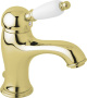 ELITE-LSM1-03/24-Bi Смеситель для раковины однорычажный с донным клапаном, золото, ручка белая
